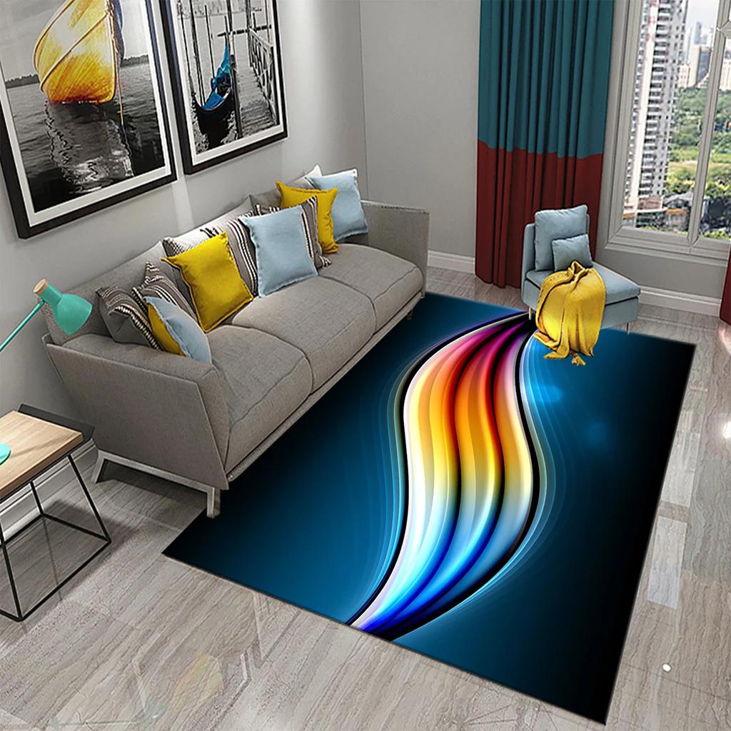 Retro Color Striped Waves Carpet for Living Room Sofa Floor Rug Bedroom Simplicity Decor Floor Rugs Bathroom Non-slip Area Mats