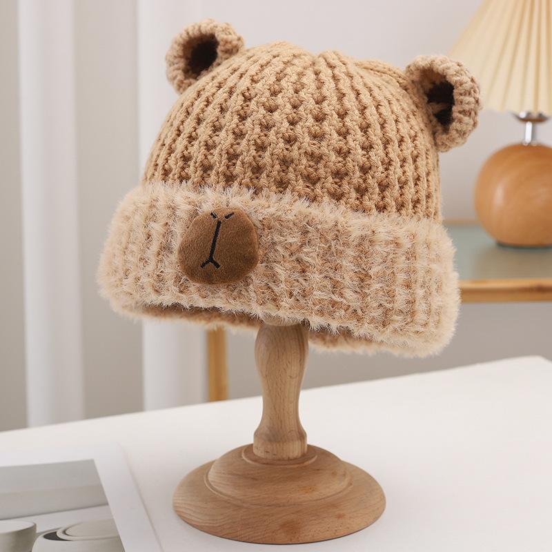 Cute Bear Hat for Women In Winter Plush New Korean Knitted Hat Versatile Warm Ear Protection Thickened Fashionable Plush