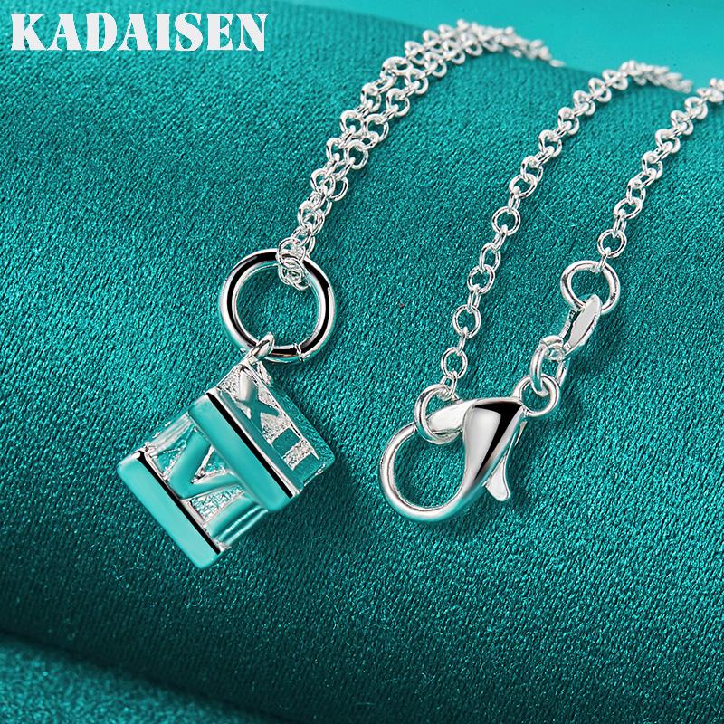 Fine 925 Sterling Silver Roman Square 16-30 Inch Pendant Necklace for Women Wedding Party Fashion Charm Jewelry