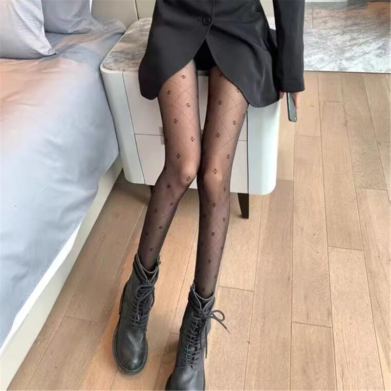 Women's Four Leaf Pattern Pantyhose Stretchy Soft Nylon Stockings Sheer Mesh Tights For Daily Wear And Special Event