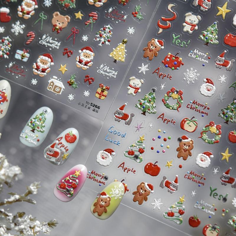 1/3pcs Christmas Nail Stickers Luxury Crystal Diamond Cartoon Tree Apple Back Glue Nail Art Stickers DIY 3D Nails Decorations