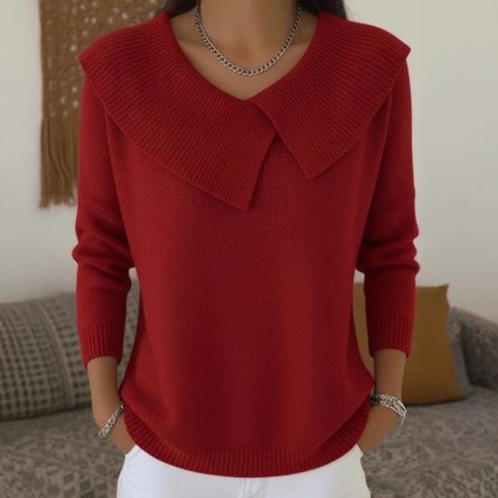 Damen Strickoberteile Großer Revers Langarm Einfarbig Pullover Weich Dehnbar Lässige Strickwaren Arbeit Party Date Kleidung