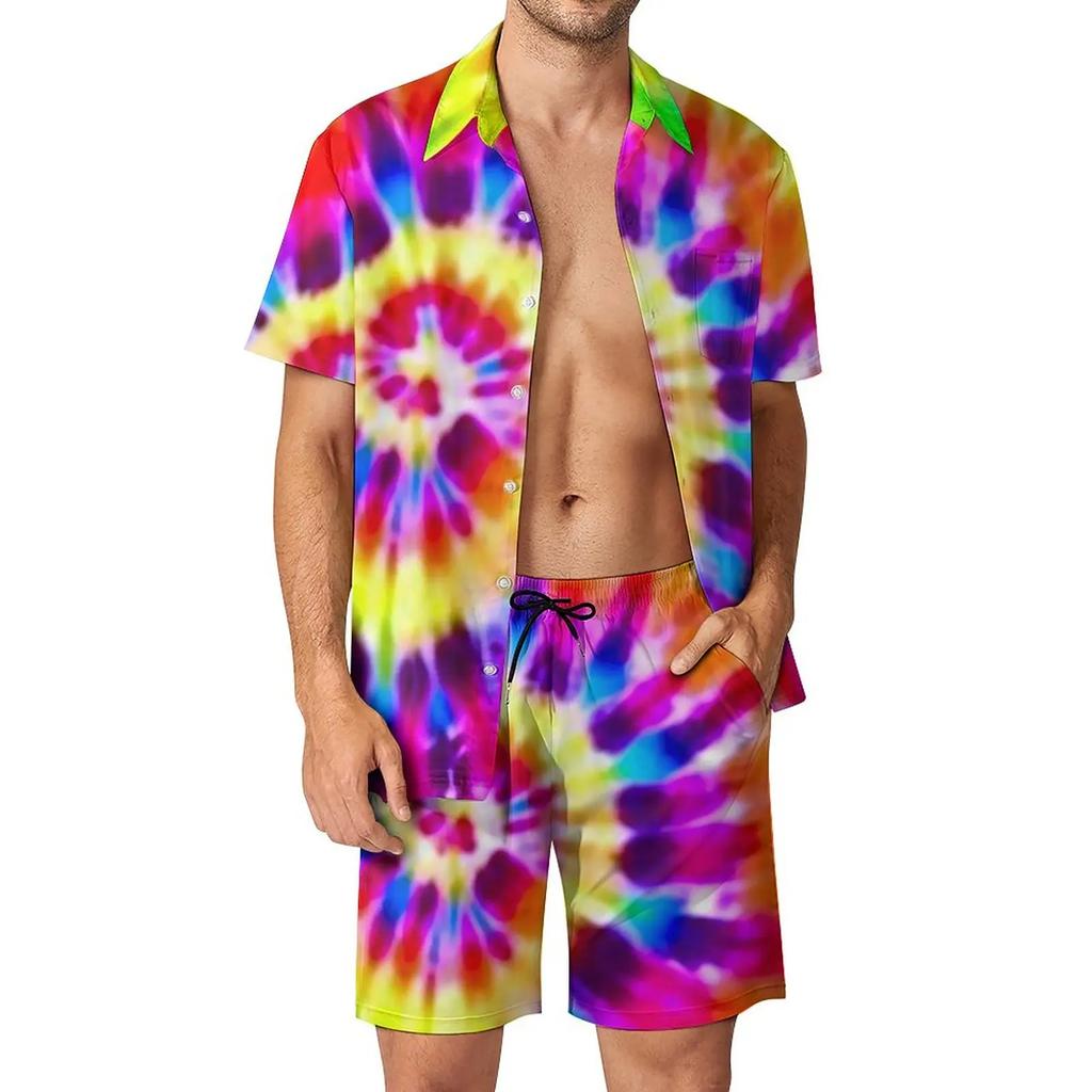 Conjuntos de Camisetas Arcoíris Impresión 3D para Hombre Moda Casual Manga Corta Camisas Pantalones Cortos Oversize Ropa de Calle Hawaiana Trajes Ropa