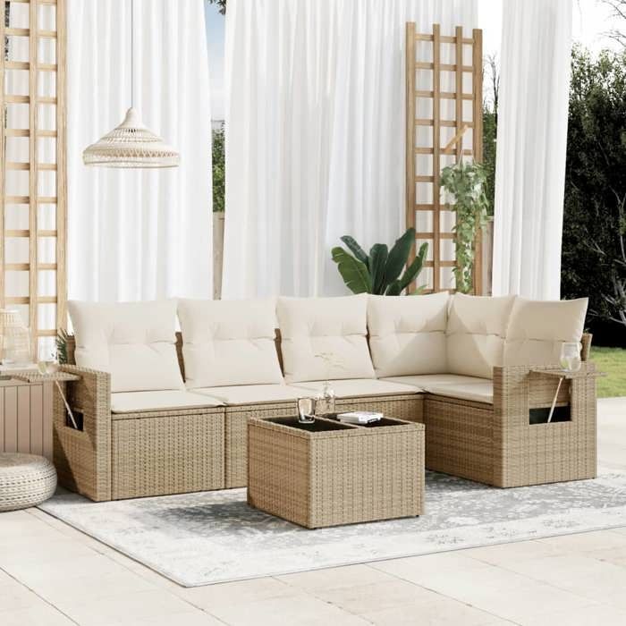VidaXL Salon de Jardin avec Coussins 6 pcs, Canapés de Terrasse, Ensemble de Meubles de Patio, Mobilier d'Extérieur, Beige 3220137