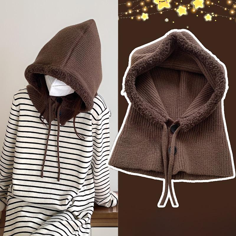 Căciulă Balaclava Stil Coreean de Iarnă pentru Femei Nouă la Modă și Versatilă Protecție Gât Protecție Împotriva Frigului Căciulă Tricotată Îngroșată și Călduroasă