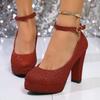 High Heels Summer New Round Head Shallow Mouth Sequin Waterproof Platform Anti-slip Wear-resistant Thick Heel Shoes