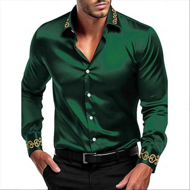 Men's Long Sleeve Shirt Floral Elegant Painted Flower Printed Shirt Men's Fashion Casual Lapel Button Shirt Beach Shirt