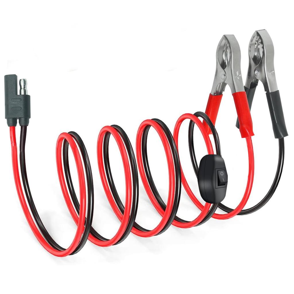 8FT/2.5M 16AWG SAE To Alligator Clips Wire Harness With OnOff Switch, 12 Volt Quick Disconnect Extension Cord Alligator Clips For Lawn And Garden