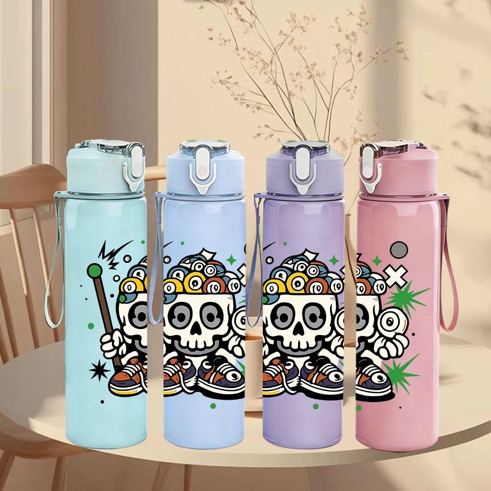 1PC Sugar Skull Festival Art 750ml Color Plastic Sports Water Bottle Leakproof Flip Straw Lid Suitable for Sports Office Home Use