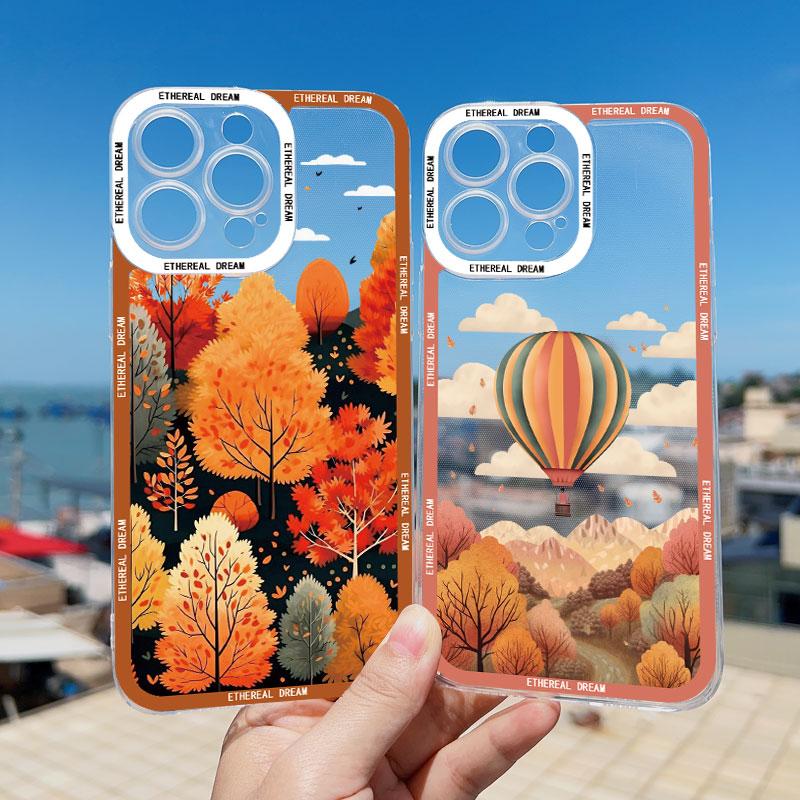 Leaves Autumn Forest House Clear Phone Case for iPhone 12 13 11 14 15 Plus Pro Max X XS XR 7 8 SE 2020 Transparent Phone Cover