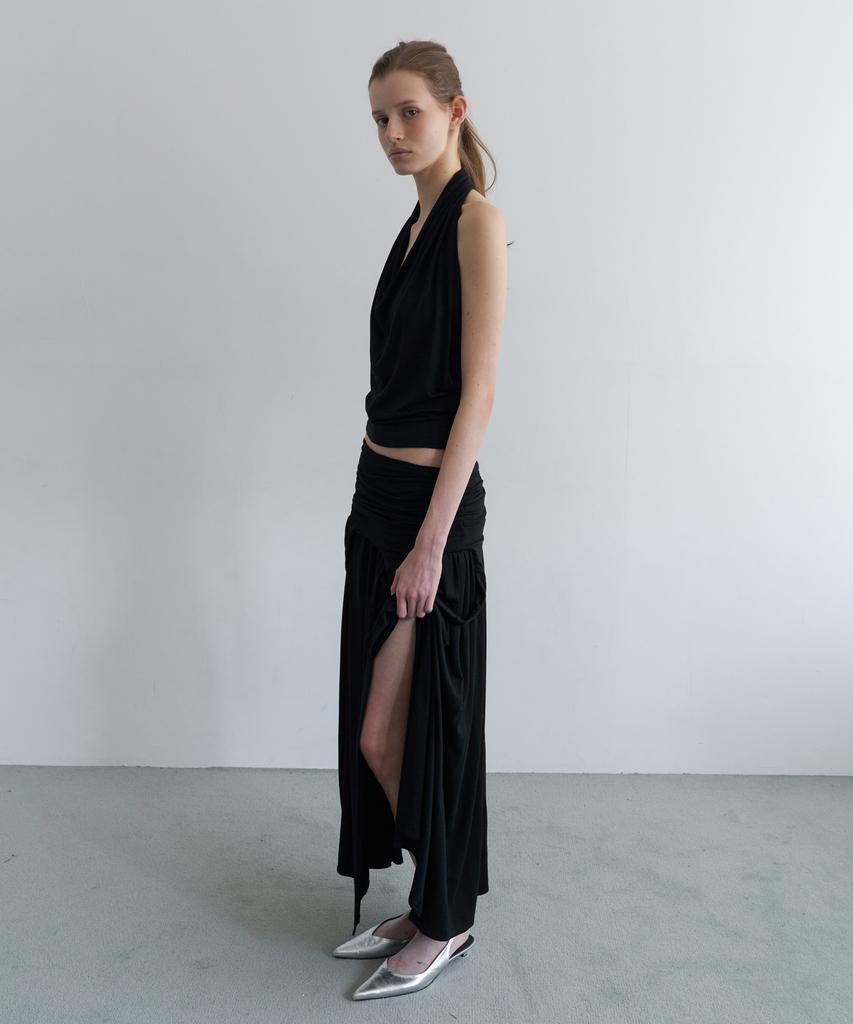 Obeodyupeulleeo Draped Turn Over Skirt_Black