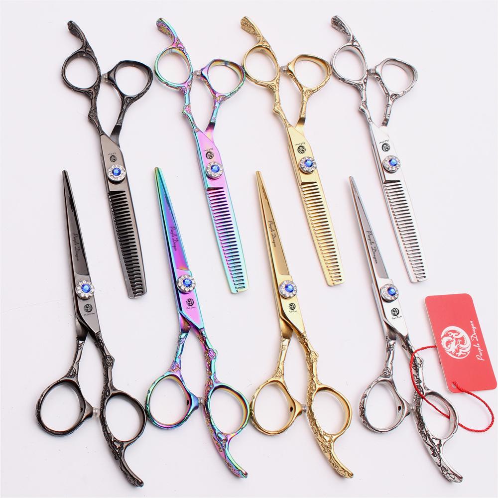 Purple Dragon Hairdressing Scissors, 6.0" Plum Blossom Handle: Straight & Thinning Shears for Hair Cutting, Bangs - Gold/Color/Black/Silver.
