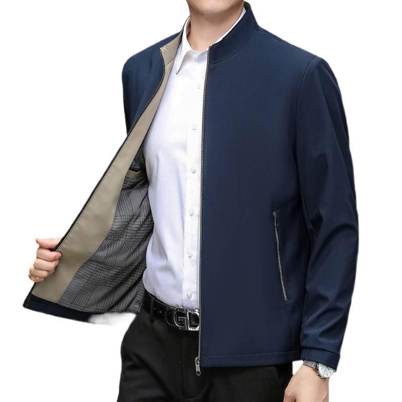 Men's Mid-Aged Spring/Autumn Stand Collar Thin Jacket - Wear-Resistant Trendy Outerwear