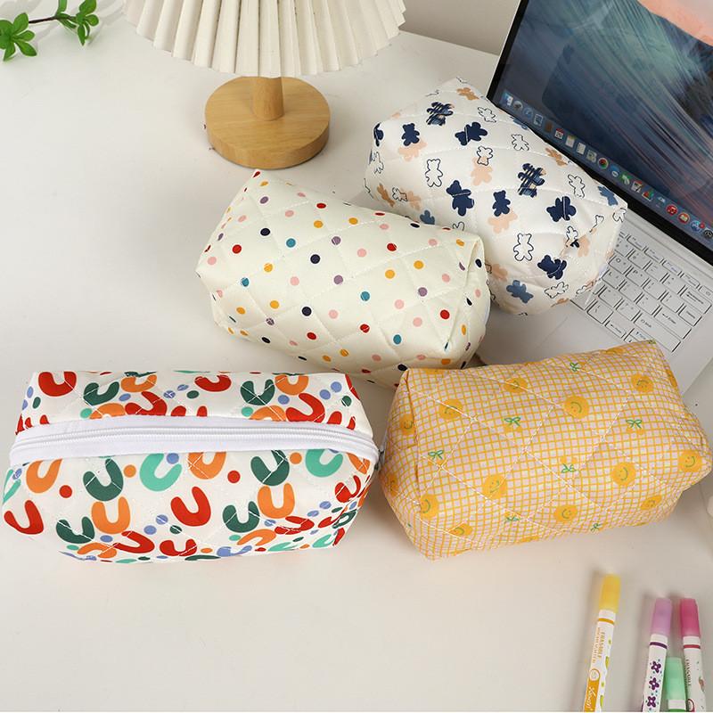 Floral Cotton Fabric Makeup Bag With Zipper Storage For Women And Teens