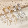 Floral Dangle Earrings with Long Tassels Lightweight Metal Alloy Stud Earrings for Women Elegant Design Fashion Jewelry Accessories