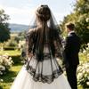 Yousheng Lace Veil Short Face Covering Retro Style Halloween Head Accessory with Exquisite Lace Binding Comb Veil for Gothic Bridal Lolita