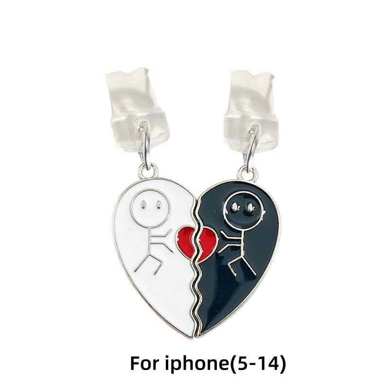 1 Pair of Heart-Shaped Couple Stick Figure Phone Dust Plugs, 2pcs Keep the Phone Ports Clean and Add a Romantic Touch, Stylish and Practical