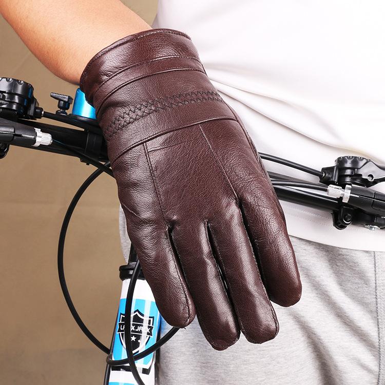 Winter Leather Gloves for Men Outdoor Riding Warm Gloves for Driving Outdoor Cold Proof Plus Velvet Thickened Sheepskin Gloves