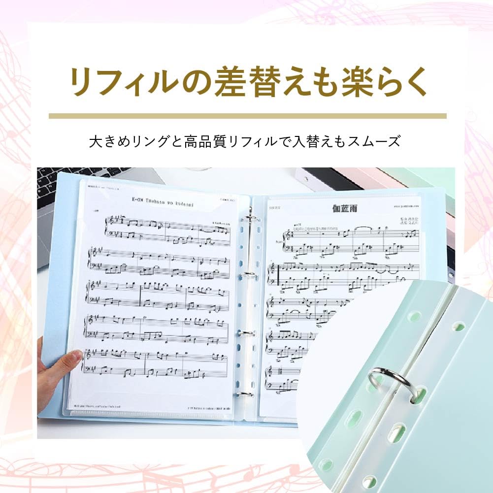 Notový kroužek dobře viditelný držák na noty, zapisovatelný, doplňovací, pilník, nereflexní, (Černá)