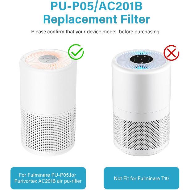 2 Pack PU-P05/AC201B Air Purif-ier Filter for FULMINARE PU-P05 Air Puri-Fier and Purivortex AC201B Air Pur-ifier, H13 HEPA Air Filter for Home, Not