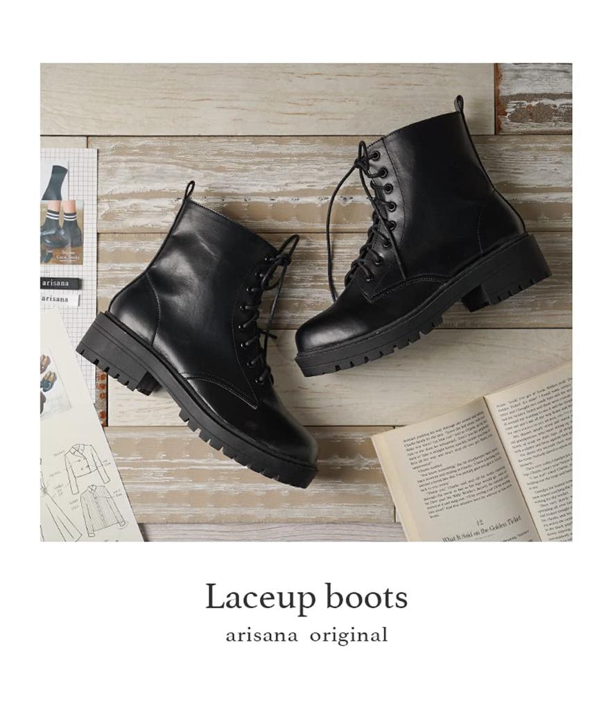 Boots for Short L [Arisana] Kids, Girls, Boots, Lace-up Shoes, Black, (23.5-24.0cm)