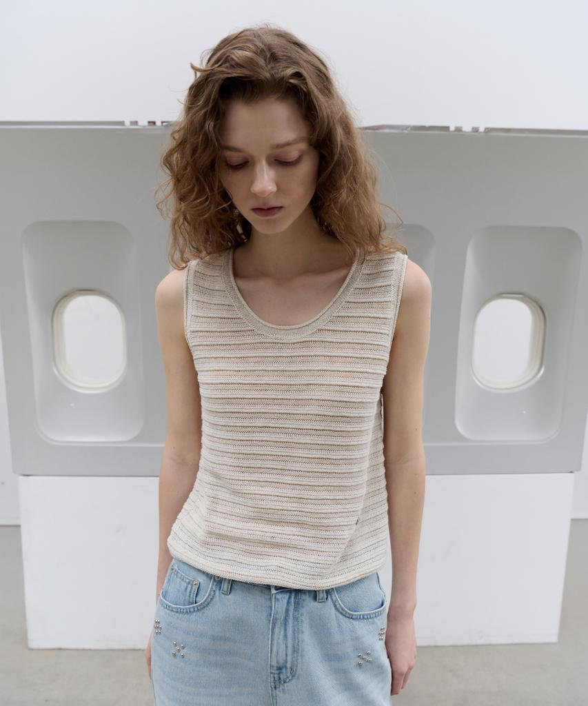 Toabe Linen Ripple Sleeveless Knit (Cream Beige)