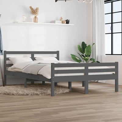 Vidaxl Bed Frame, Grey, Solid Wood, 140 X 200 Cm