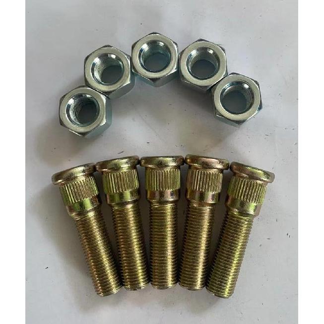 5Pcs 1/2"-20 X 2 In. UHL Length 0.61 In. Knurl Press-In Wheel Studs With Lug Nuts Replacement For Dexter 3500-7000Lbs Axle Trailer Hub