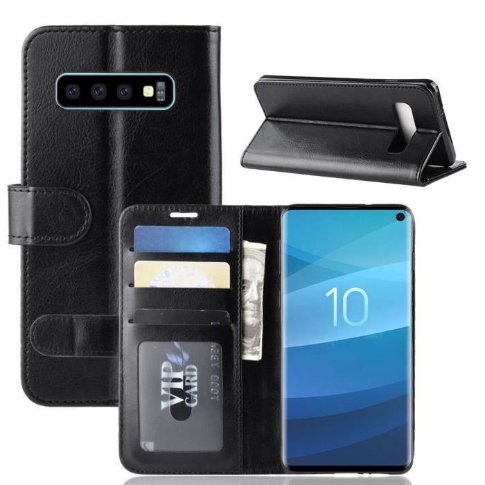 Case - Samsung - Galaxy S10 - PU Leather - Black - Wallet Stand Cover