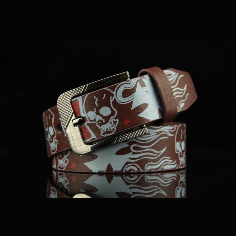 Modieuze Gesp Riem voor Niche Mode Europees en Casual Cool Hip-Hop Schedelprint Veelzijdige Unisex Riemen 110cm  3.7cm black