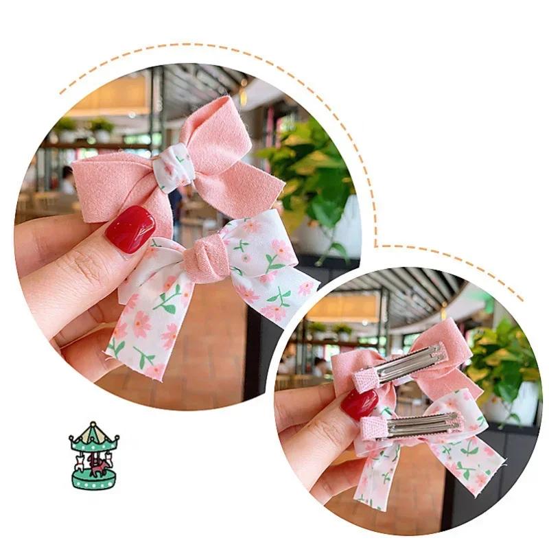 Kid Girl's Hairpin Floral Print Candy Color Bowknot Hair Clip Accessories for Girls Teens Butterfly Hair Clip
