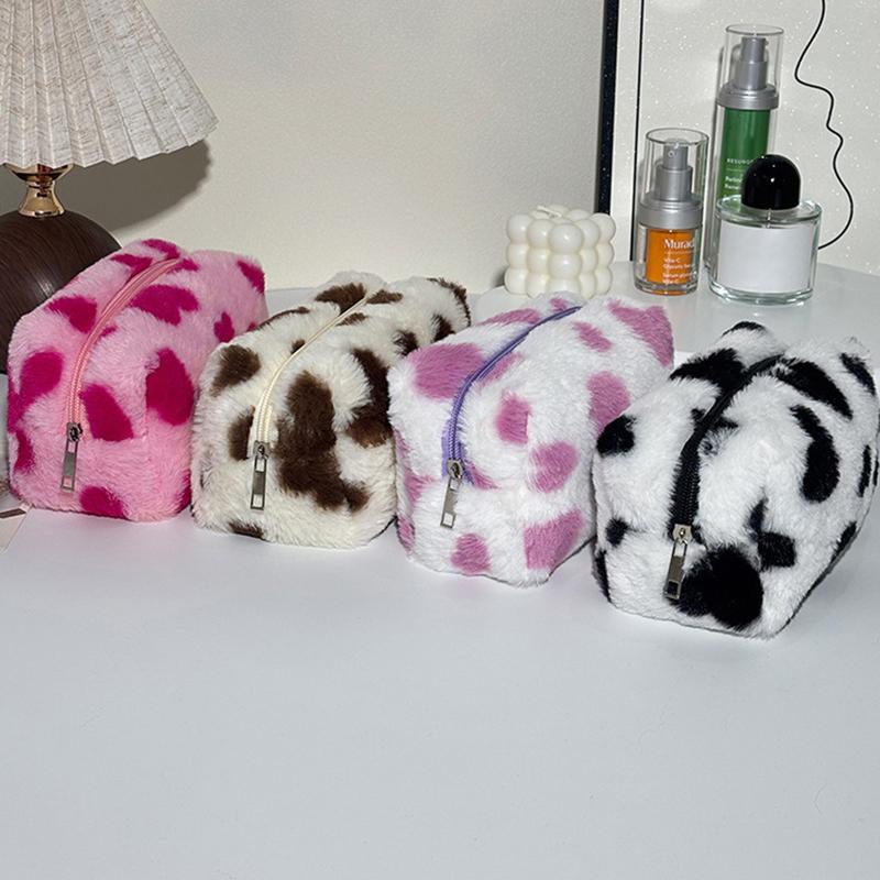 Cute Sweet Heart Pattern Plush Pencil Case Girly Women Large Capacity Cosmetic Bag Travel Portable Storage Bags Organizer Gifts