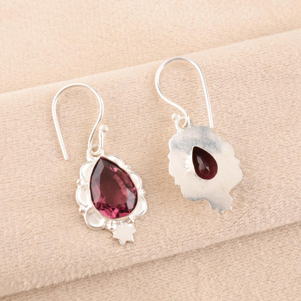 Rhodolite Gemstone Gorgeous Silver Jewelry, Handmade AAA+ Earrings, 925 Solid Sterling Silver Earrings Gift For Catholics