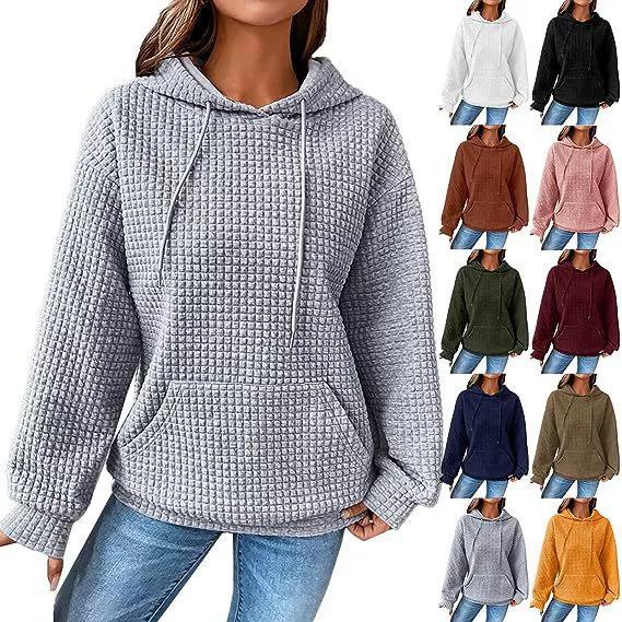 

Autumn and Winter Small Style Round Neck Hooded Long Sleeved Hoodie Solid Color Top for Women XS білий