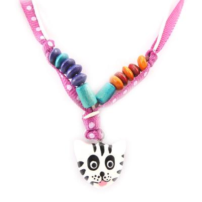 [J8204] - Designer Necklace 'Cats' Purple White
