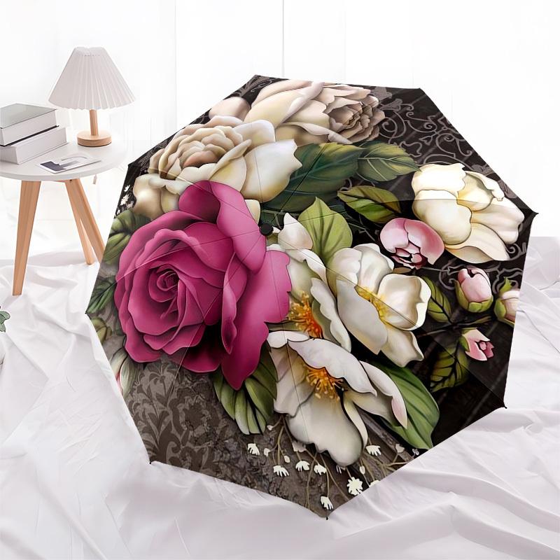 

1pc Roses and Jasmine Bouquet Umbrella with Plastic Handle,Compact & Stylish,Cartoon Pattern,Outdoor UmbrellaPT415