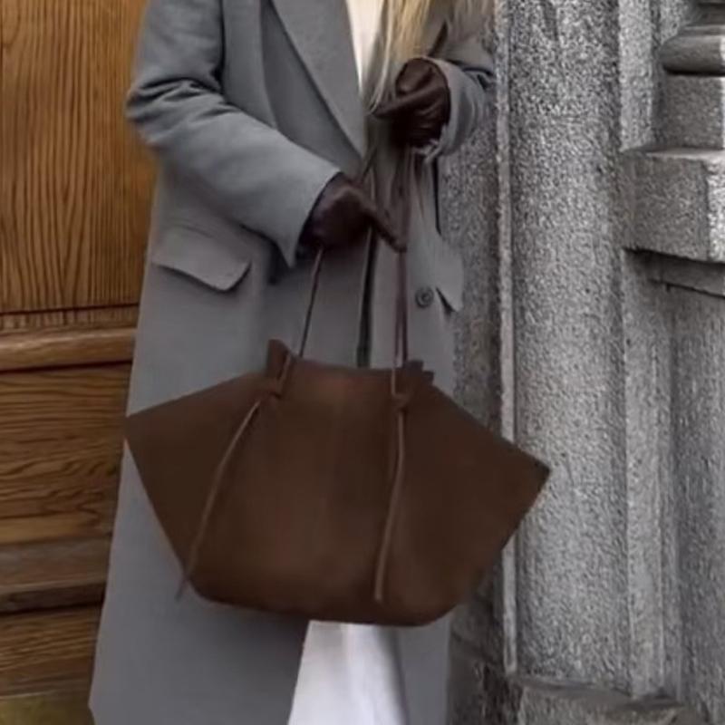 Yogodlns Women Handbag Light Luxury Suede Nubuck Leather Wing Bag Simple Large Capacity French Retro Shoulde rBag Casual Underarm Bag