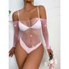 One-Piece Erotic Sexy Lingerie Bodysuit Women Pornos Suit Perspective Rhinestone Underwear Transparent Mesh Open Bra Sets