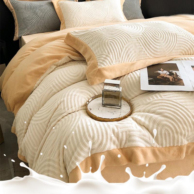 Maternal and Infant Class A Milk Fleece Bed Set of Four Pieces for Autumn and Winter Warm and Thick Coral Fleece Sleeping Naked with Fleece