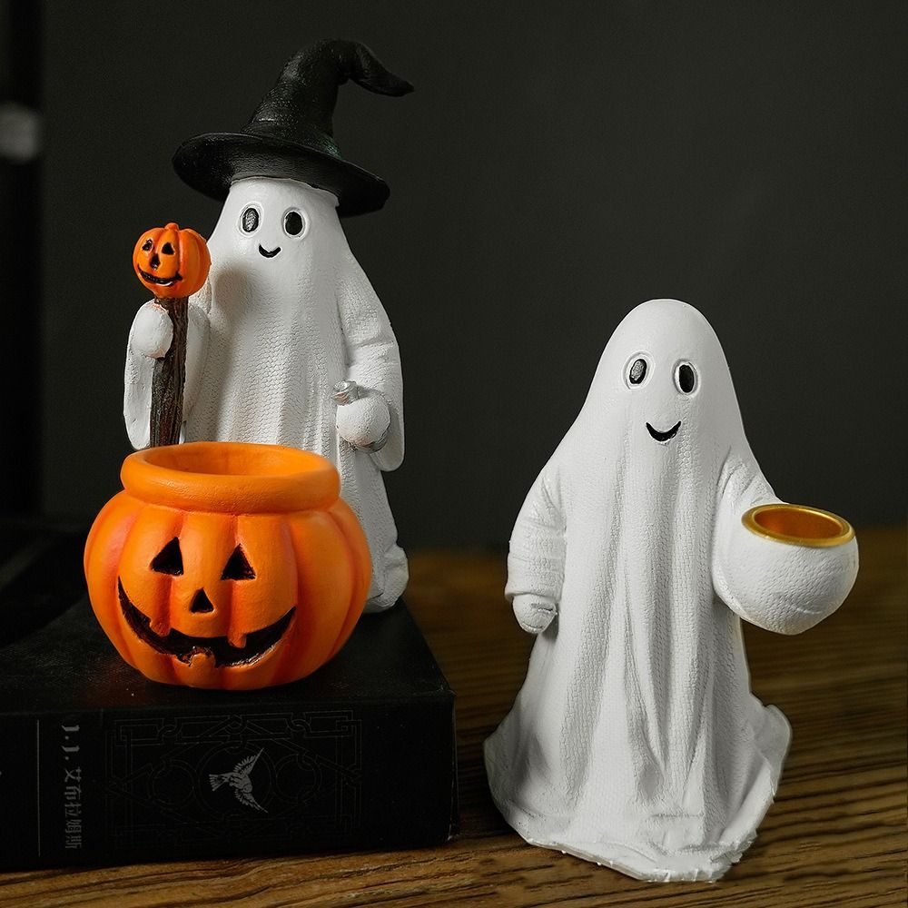 Creative Halloween Statue Resin Small Sculpture Funny Ghost Pumpkin Figurine Office