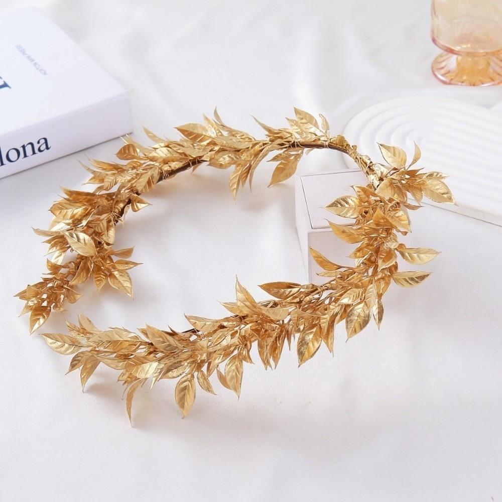 Vintage Gold Bride Wreath Headband Handmade Braided Maple Leaf Wedding Crown Ribbon Headwear Boho Photography Hair Accessories