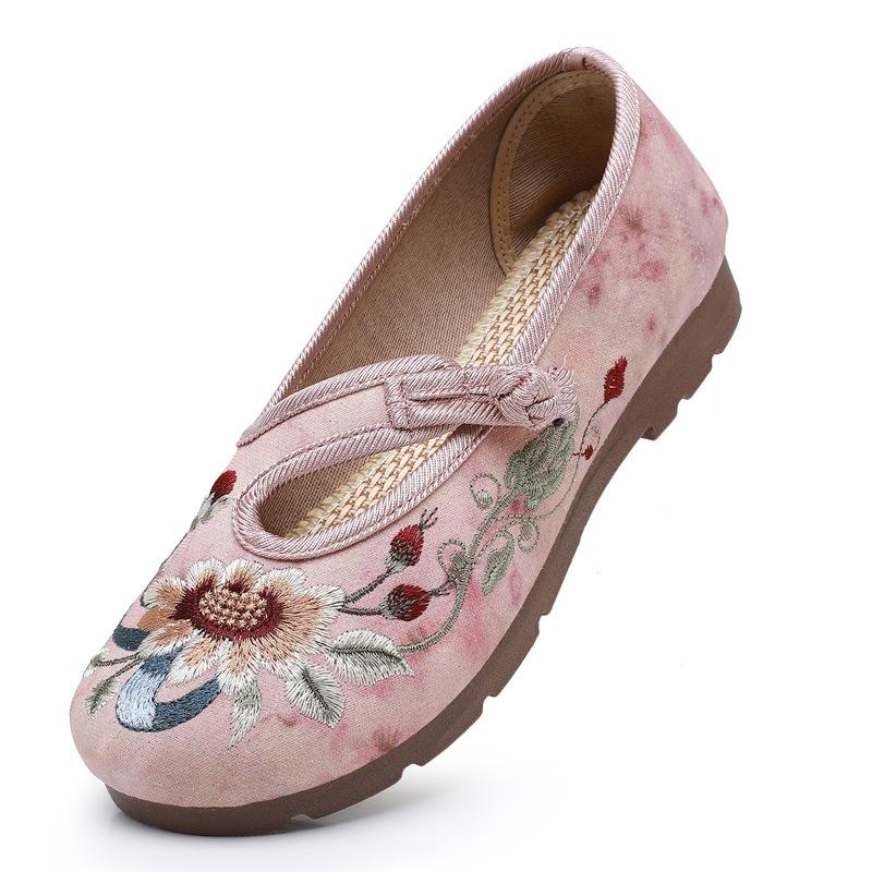Retro National Style Hanfu Shoes Old Beijing Cloth Shoes Women's Shallow Mouth Breathable Ethnic Style Embroidered Shoes Comfortable Soft-soled Mother