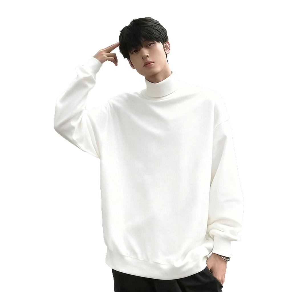 Men's Autumn/Winter Heavyweight Velvet Hoodie with Half-High Collar, Solid Color, American Style, Versatile and Casual.