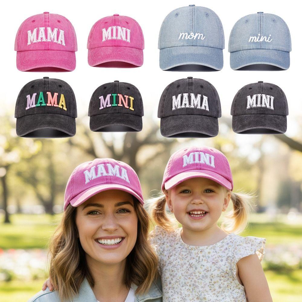 Fashion Washed Cotton MAMA MINI Embroidery Caps Vintage Breathable Parent-Unisex Baseball Hats Adjustable Baseball Cap