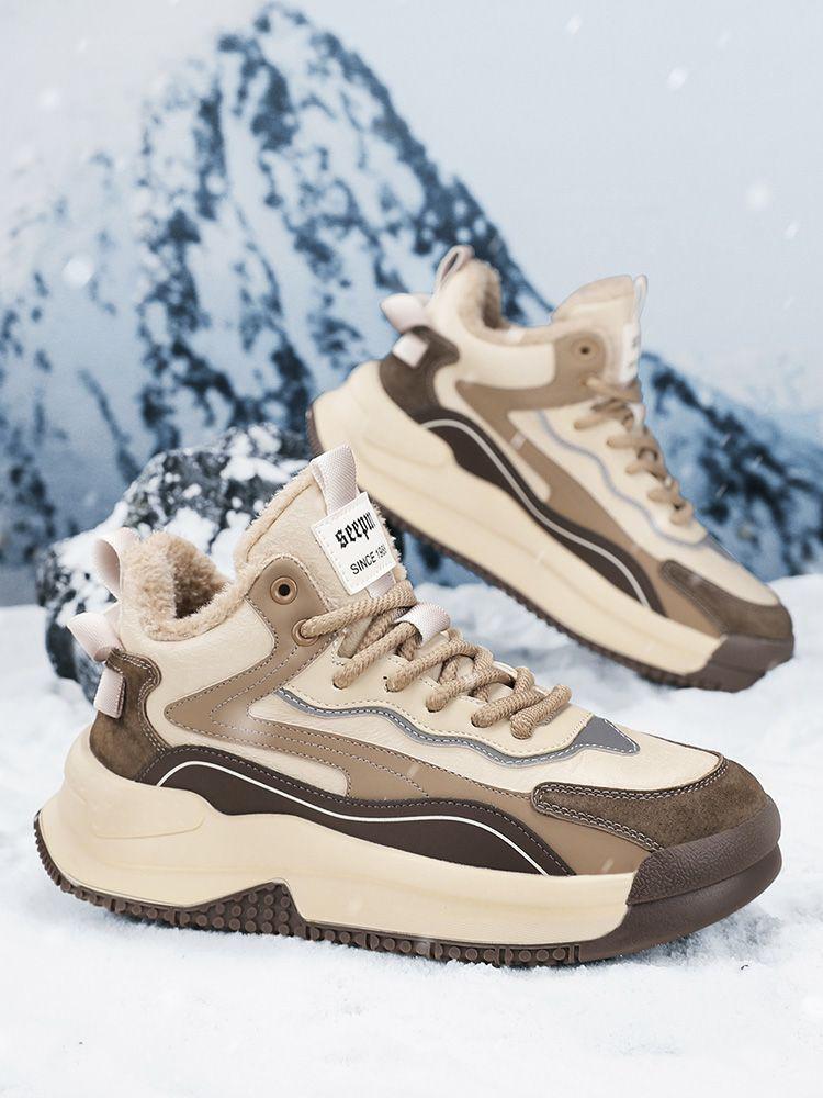 Adidași de iarnă înalți pentru bărbați - Bumbac, căptușiți cu catifea, groși, călduroși, cizme de zăpadă cu blană integrată