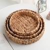 Panier en Osier Rotin Tressé à la Main Panier à Fruits Thé En-cas Pain Boîte de Rangement Ronde Cosmétique Plateau Jacinthe d'Eau Plat à Bijoux