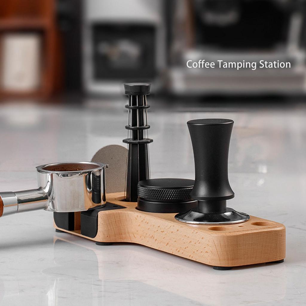 Coffee Tamping Station Wood Tamper Station Compatible with 51mm 53mm 58mm Tamper Distributer Versatile Coffee Accessory