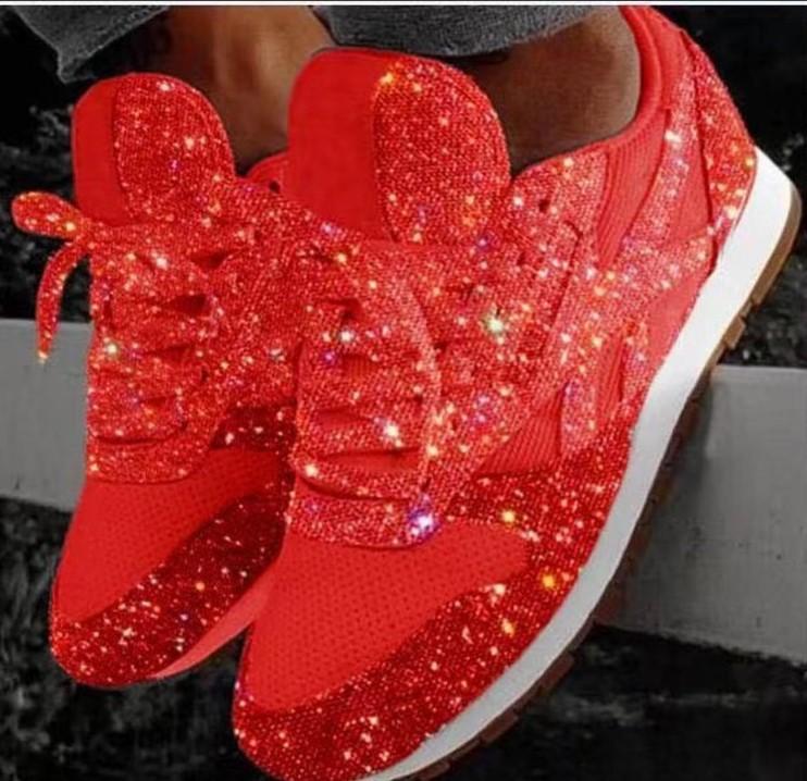 Spring and Summer Fashion Trend Large Size Round Head Low Top Sequins Women's Single Shoe Style Sports and Leisure
