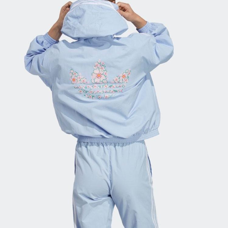 Adidas Originals Trefoil Logo Letter Print Striped Pattern Hooded Jacket Women Jacket Light-Pink Blue IP3769