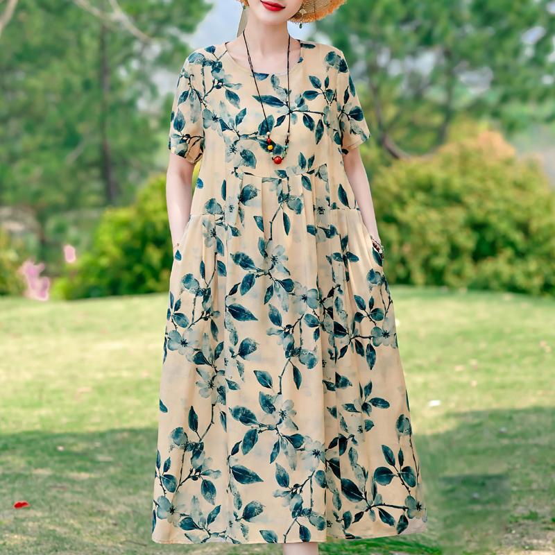 Summer Casual Women's Dresses Vintage Clothes Plus Size Short Sleeve Elegant Long Dress